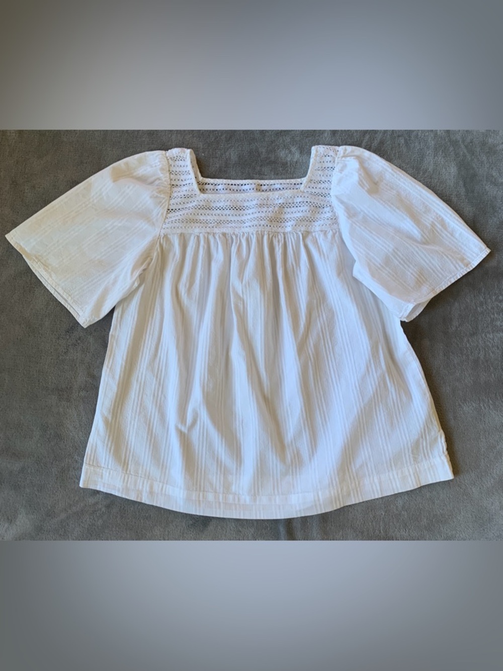 GAP White Cotton Square Crochet Yoke Puff Sleeve Blouse